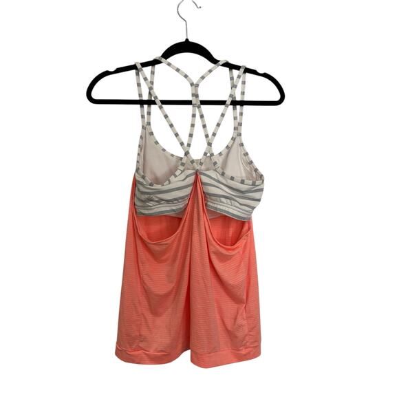 Athleta Tank Top Womens Large Hyper Stripe Energize Orange Gray Built-In Bra - Picture 3 of 6